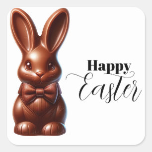 Pegatina Cuadrada Cute Chocolate Bow Tie Semana Santa Bunny Candy