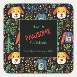 Pegatina Cuadrada Cute Christmas Dogs