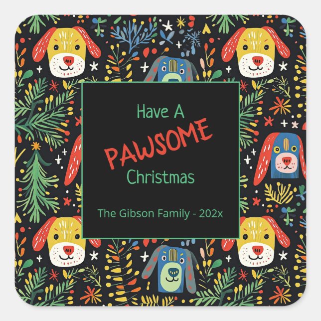 Pegatina Cuadrada Cute Christmas Dogs (Anverso)