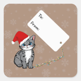 Pegatina Cuadrada Cute Christmas Kitty Gift Tag Sticker