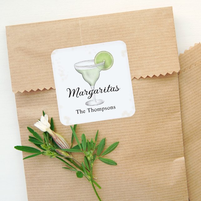 Pegatina Cuadrada Cute Cocktail Party Custom Watercolor (Watercolor Margaritas Custom Sticker.)