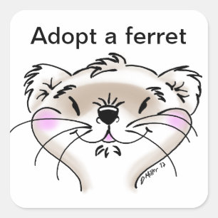 Pegatina Cuadrada Cute Comic Ferret Face