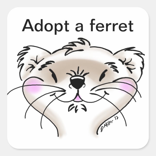 Pegatina Cuadrada Cute Comic Ferret Face (Anverso)