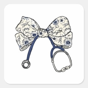 Pegatina Cuadrada Cute Coquette Bow Coquette Bow Nurse Enfermería