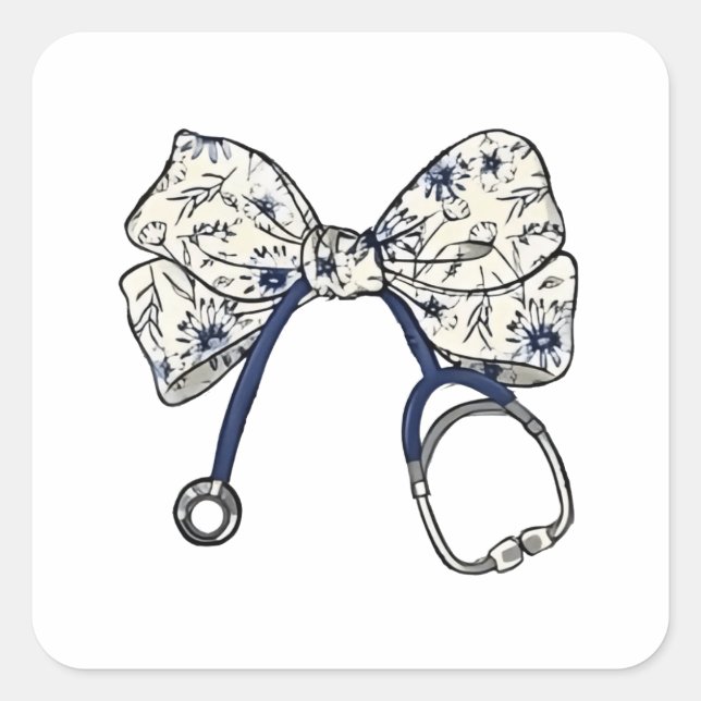 Pegatina Cuadrada Cute Coquette Bow Coquette Bow Nurse Enfermería (Anverso)
