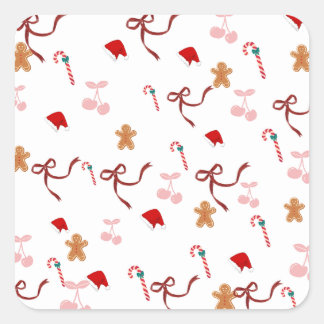 Pegatina Cuadrada Cute Coquette Cinta Pan de Jengibre Navidad Sticke
