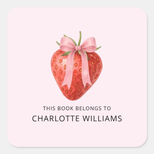 Pegatina Cuadrada Cute Coquette vuelve con fresa a los escolares (Anverso)