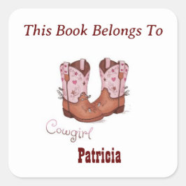 Pegatina Cuadrada Cute CowGirl Boots Este Libro Pertenece A