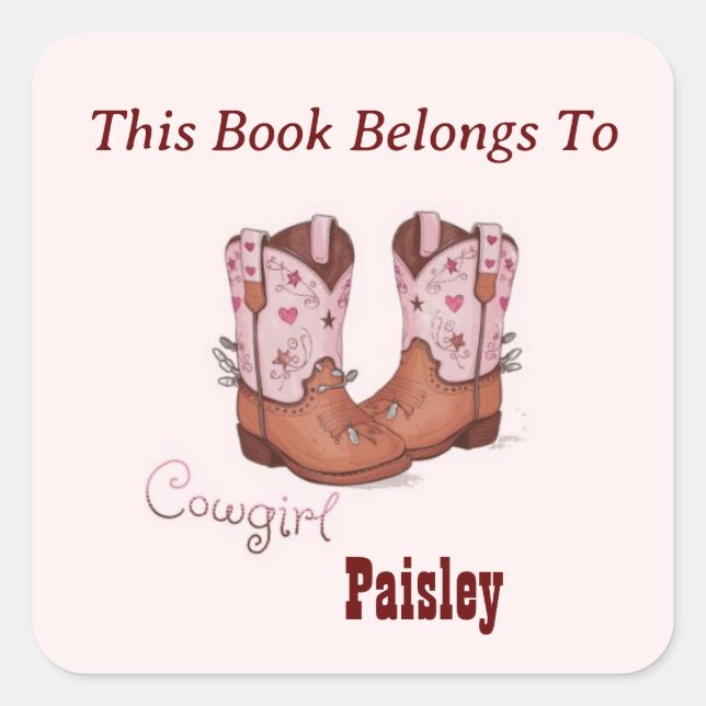 Pegatina Cuadrada Cute CowGirl Boots Este Libro Pertenece A (Anverso)