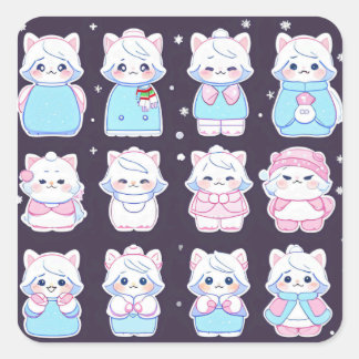 Pegatina Cuadrada Cute cozy winter stickers 