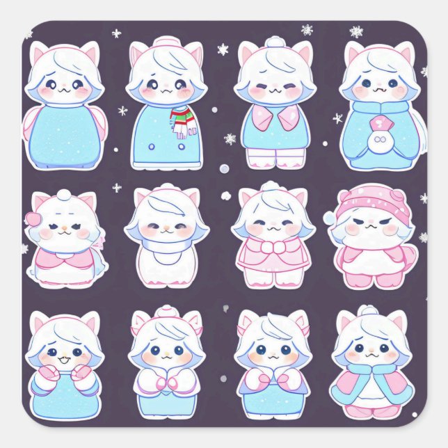 Pegatina Cuadrada Cute cozy winter stickers  (Anverso)