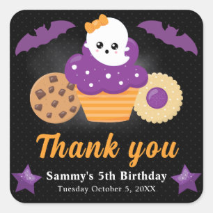 Pegatina Cuadrada Cute Cumpleaños de niños de Halloween Fantasma Cup