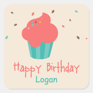 Pegatina Cuadrada Cute Cupcake Birthday Wiers