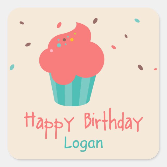 Pegatina Cuadrada Cute Cupcake Birthday Wiers (Anverso)