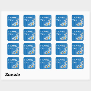 Pegatina Cuadrada Cute Daisies Gouache Personalizado Baby Shower GRA
