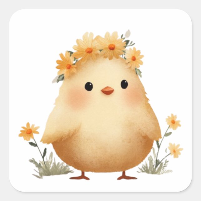 Pegatina Cuadrada Cute Daisy Chick Sticker (Anverso)