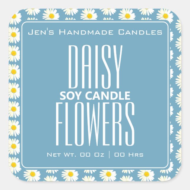 Pegatina Cuadrada Cute Daisy Flowe Pattern Pastel Blue Candles (Anverso)
