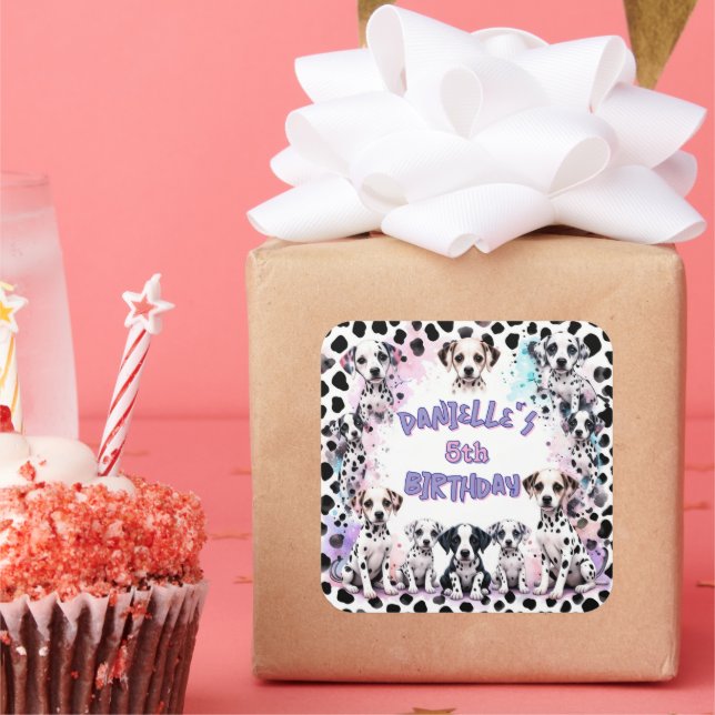 Pegatina Cuadrada Cute Dalmatian Puppy Birthday (Fiesta)