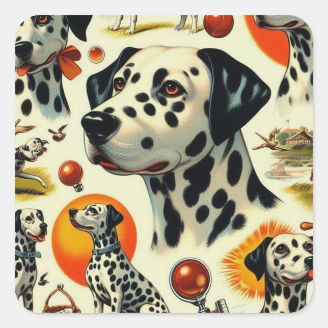 Pegatina Cuadrada Cute Dalmatian Seamless (Anverso)