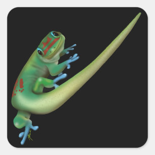 Pegatina Cuadrada Cute Day Gecko (¿me estás hablando? Mirar hacia at