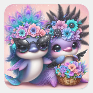 Pegatina Cuadrada Cute delphin Couple