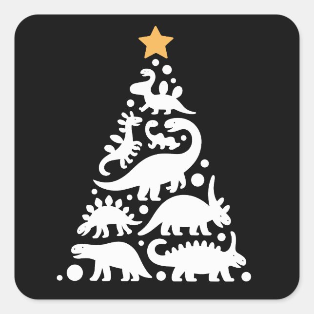 Pegatina Cuadrada Cute Dino Christmas Tree Funny Dinosaur Holiday (Anverso)