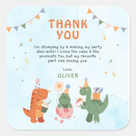 Pegatina Cuadrada cute dinosaur 4th Birthday Thank You Cards