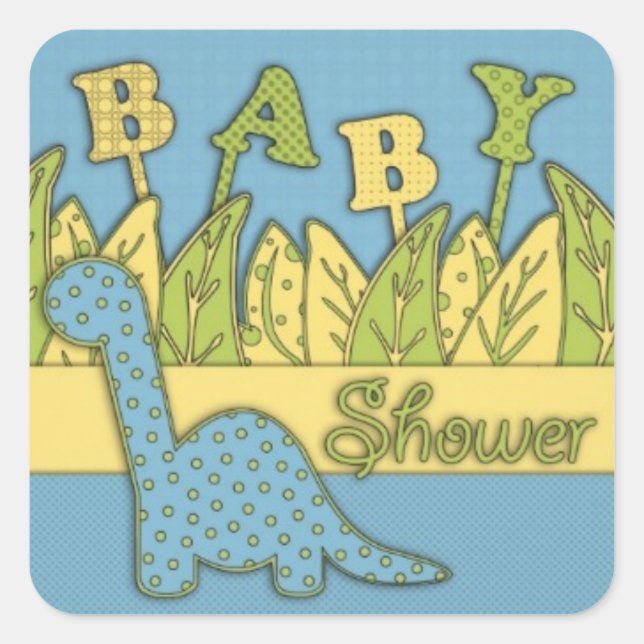 Pegatina Cuadrada Cute Dinosaur Theme Baby Shower (Anverso)
