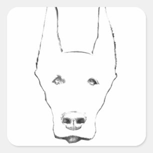 Pegatina Cuadrada Cute Doberman Pinscher Dog Face Sketch