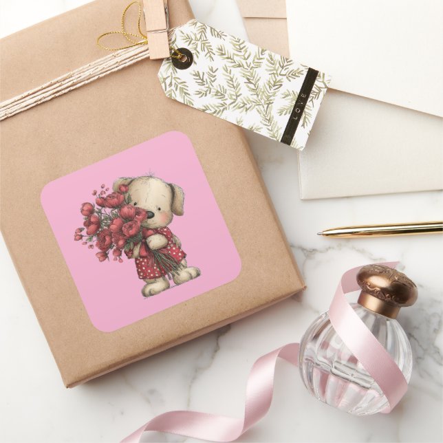 Pegatina Cuadrada Cute Dog 3 Inch Sticker – Adorable Kawaii Design (Regalar)