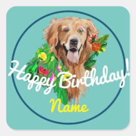 Pegatina Cuadrada Cute Dog Dreamy Golden Retriever