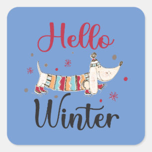 Pegatina Cuadrada Cute Dog Hello Winter