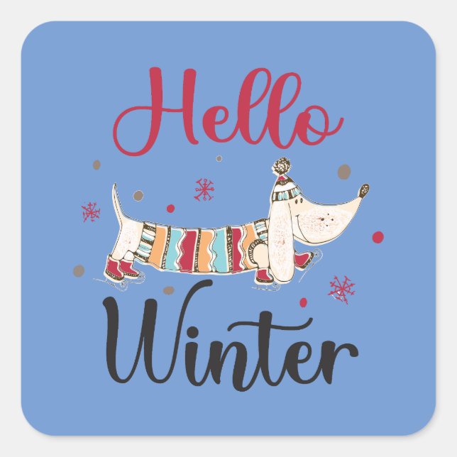 Pegatina Cuadrada Cute Dog Hello Winter (Anverso)