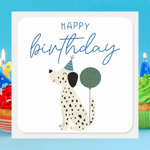 Pegatina Cuadrada Cute Dog Moderno Feliz Cumpleaños