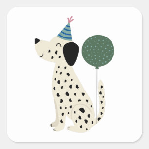 Pegatina Cuadrada Cute Dog Simple Mínimo Feliz Cumpleaños