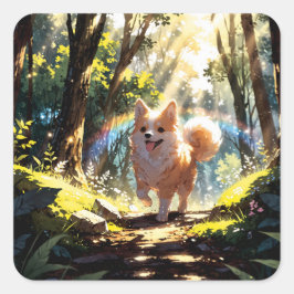 Pegatina Cuadrada Cute dog walking in the forest