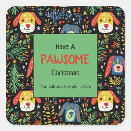 Pegatina Cuadrada Cute Dogs Christmas