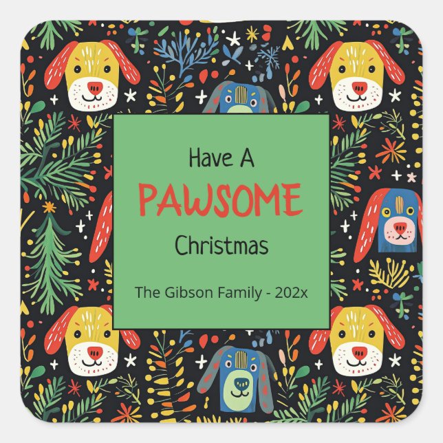 Pegatina Cuadrada Cute Dogs Christmas (Anverso)