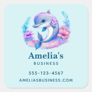 Pegatina Cuadrada Cute Dolphin Sea Creature Business