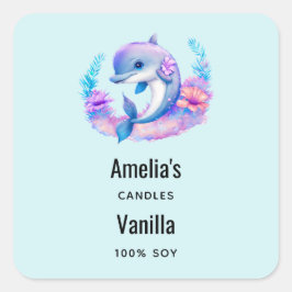 Pegatina Cuadrada Cute Dolphin Sea Creature Candle Business