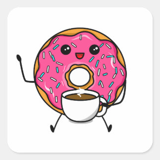 Pegatina Cuadrada Cute Donut con café