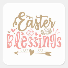Pegatina Cuadrada Cute Easter Blesss Word Art