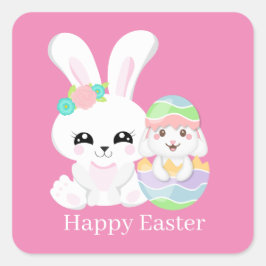 Pegatina Cuadrada Cute Easter Bunnies agrega texto