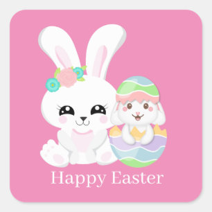 Pegatina Cuadrada Cute Easter Bunnies agrega texto