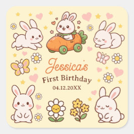 Pegatina Cuadrada Cute Easter Bunnies Whimsical 1st Birthday Party