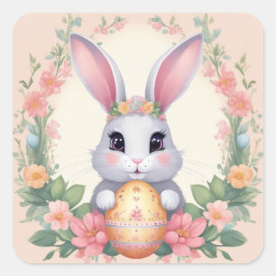 Pegatina Cuadrada Cute Easter Bunny Egg Folk Art Sheet of