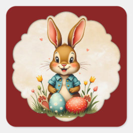 Pegatina Cuadrada Cute Easter Bunny – Soft Frame - Autocolante