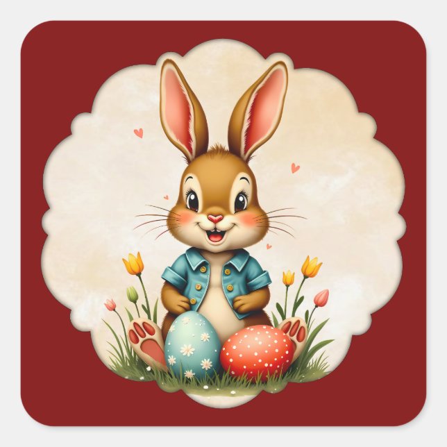 Pegatina Cuadrada Cute Easter Bunny – Soft Frame - Autocolante (Anverso)