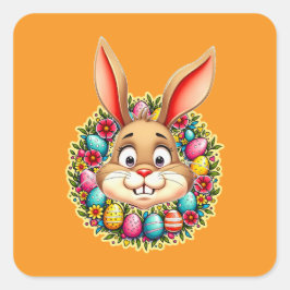 Pegatina Cuadrada Cute Easter Bunny – Spring Flowers Autocolante