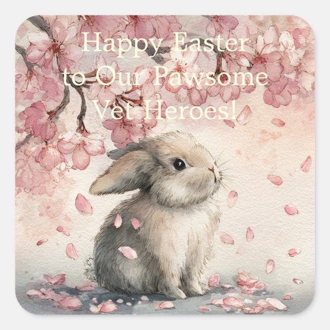 Pegatina Cuadrada Cute Easter Card for Veterinary Personal (Anverso)